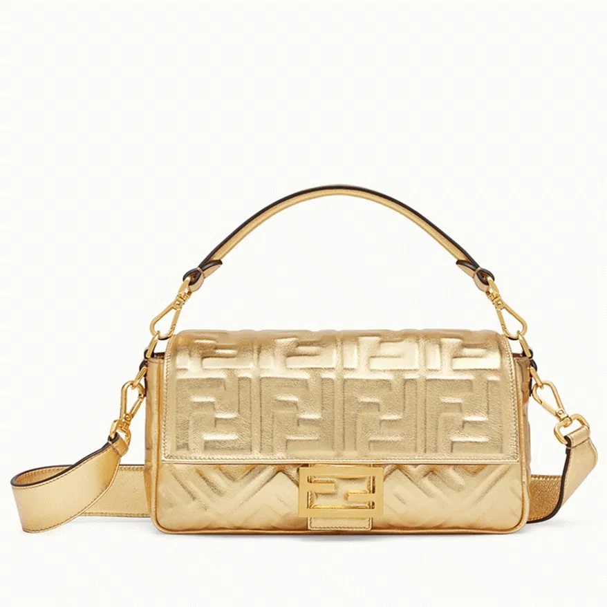 Top Quality Fendi Medium Baguette Bag In Gold FF