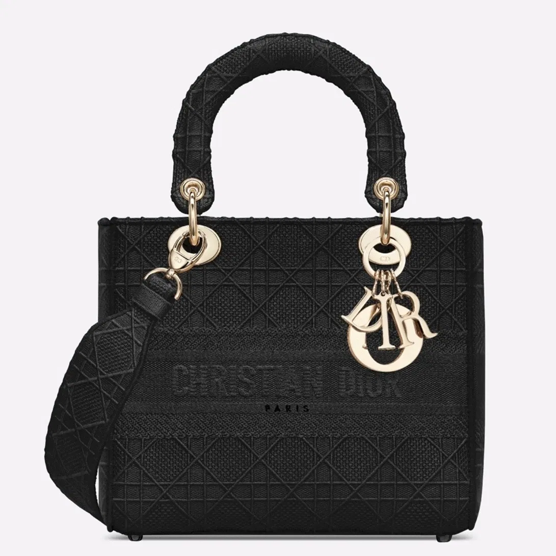 Dior Lady D-Lite Medium Bag in Black Cannage Embroidered Canvas
