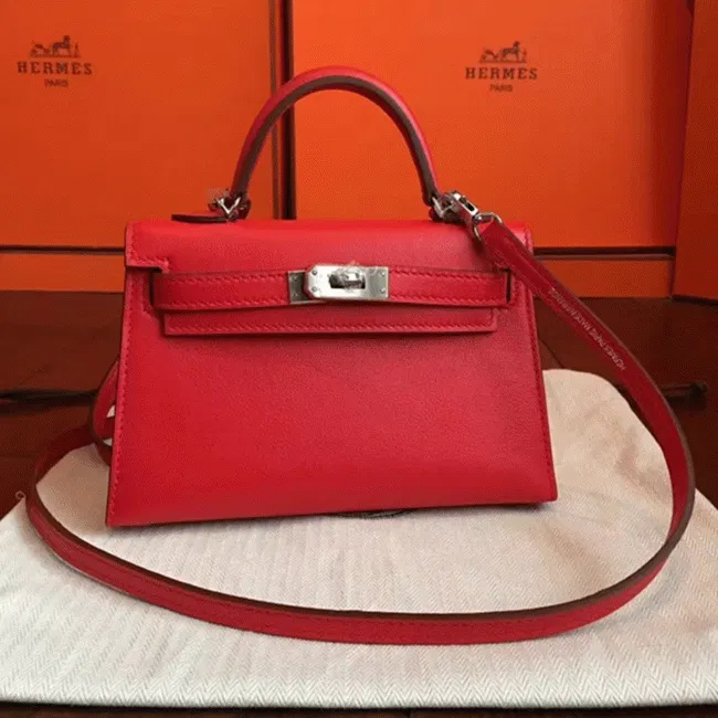 Red Swift Hermes Kelly 20cm Classic Handbag