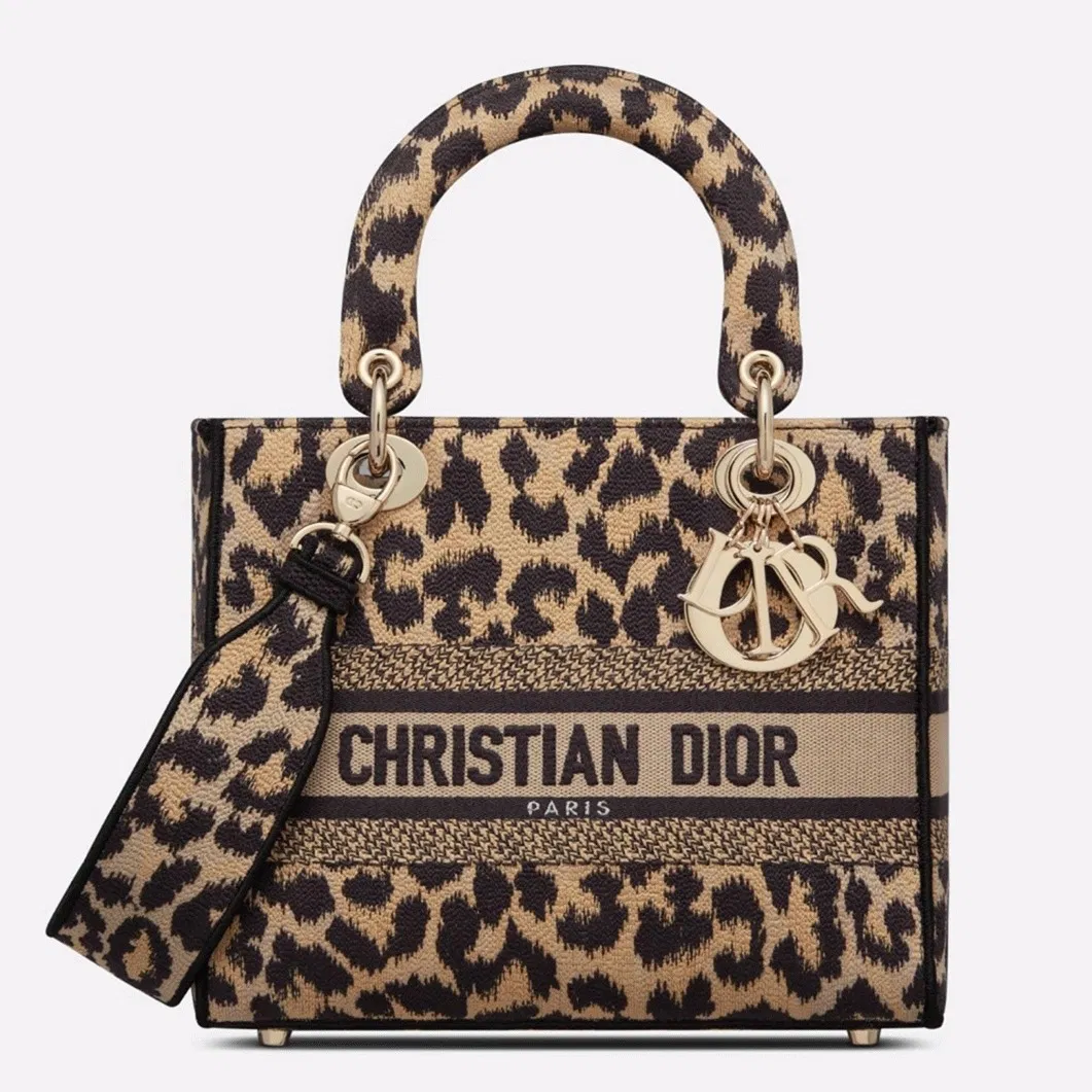 Dior Lady D-Lite Medium Bag in Beige Multicolor Mizza Embroidery