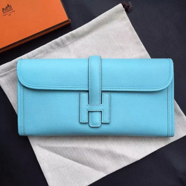 Celeste Epsom Hermes Jige Elan 29 Sleek Clutch Bag