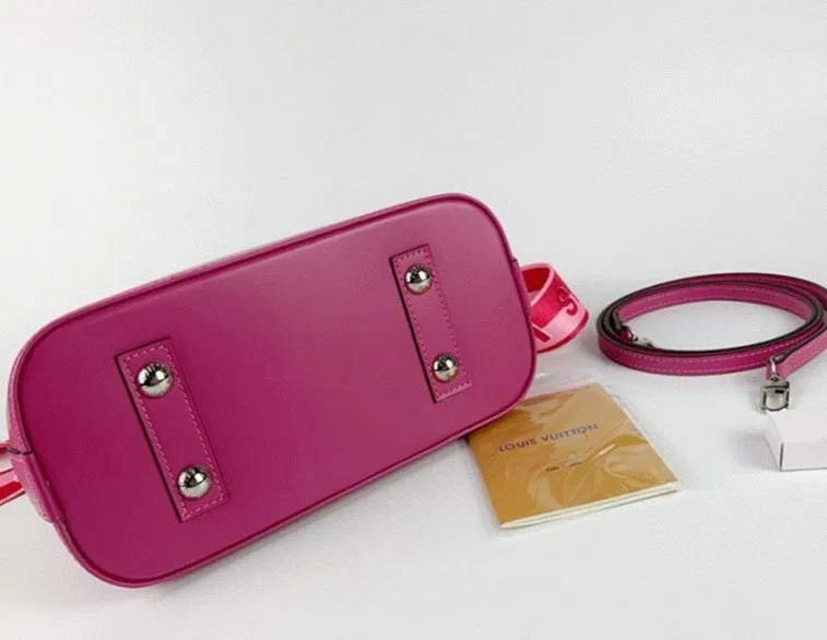 Louis Vuitton Epi Leather Alma BB Handbag In Pondichery Pink With Jacquard Strap — image 5