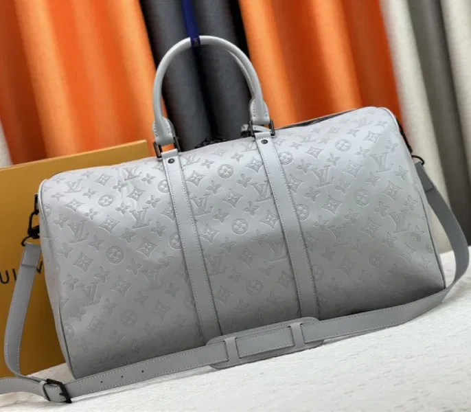 Louis Vuitton Monogram Shadow Leather Keepall Bandouliere 50 With Leather Strap In Anthracite Gray — image 3