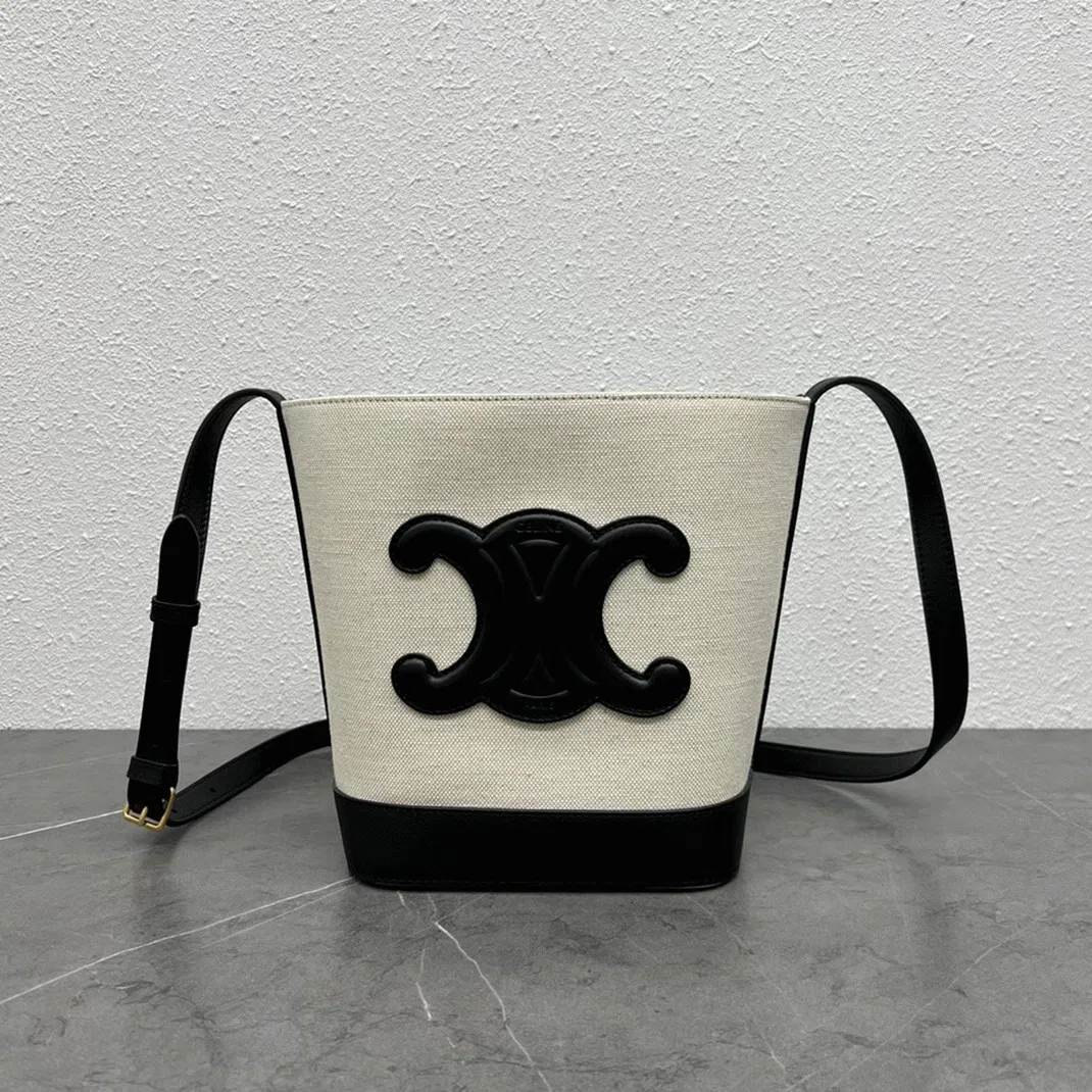 Top Quality Celine Small Bucket Cuir Triomphe In White Textile — image 4