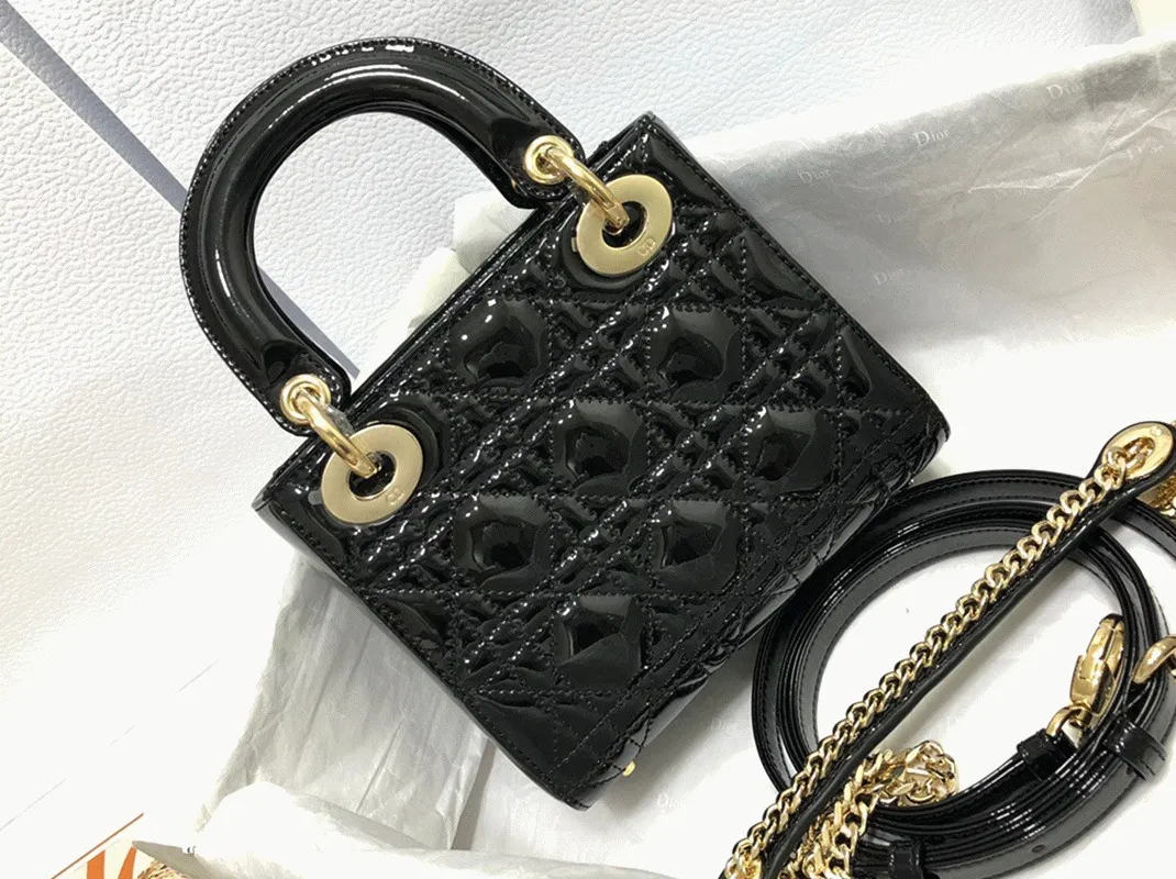 Dior Lady Dior Mini Chain Bag with Chain in Black — image 10