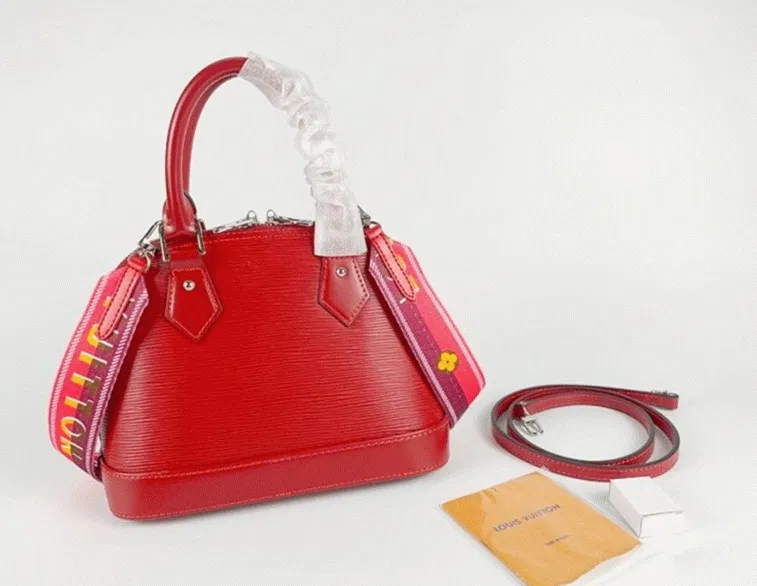 Louis Vuitton Epi Leather Alma BB Handbag In Red With Jacquard Strap — image 5