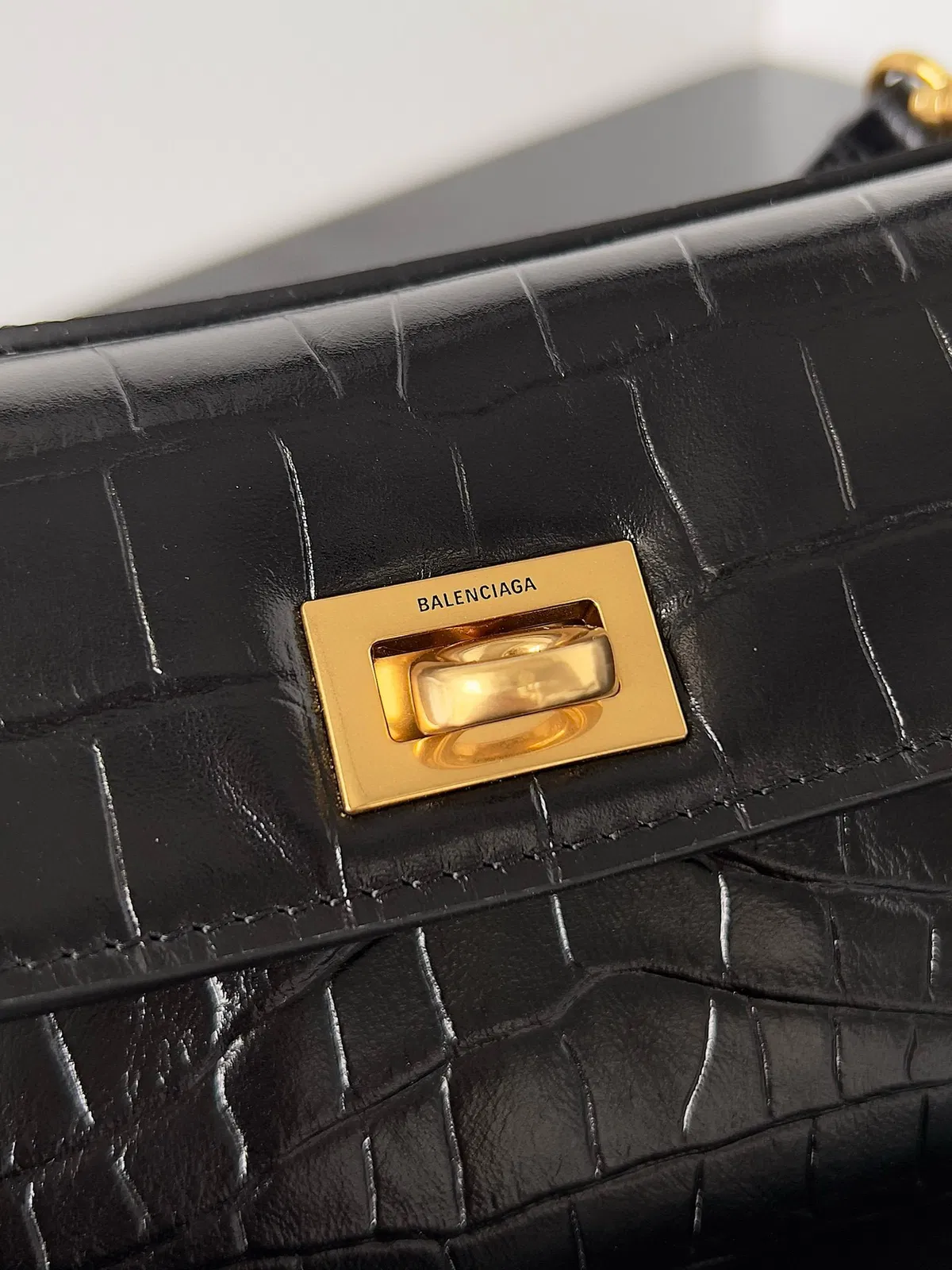 Knockoff Balenciaga Rodeo Mini Bag Black Crocodile Embossed Calfskin — image 9