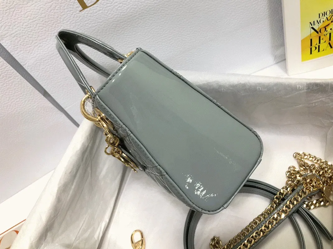 Dior Lady Dior Mini Chain Bag with Chain in Grey — image 3