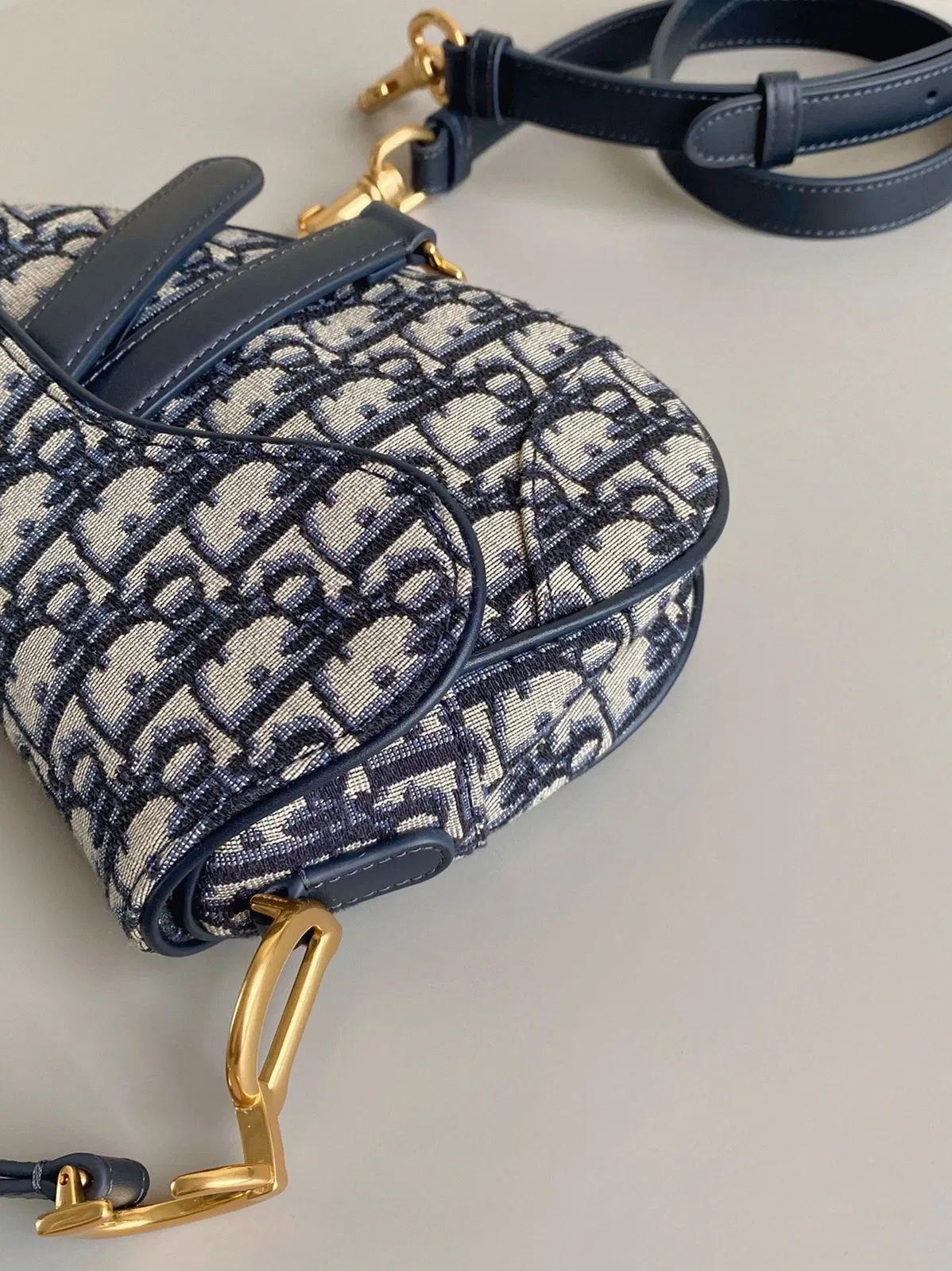 Dior Mini Saddle Bag with Strap in Blue Oblique Jacquard — image 5