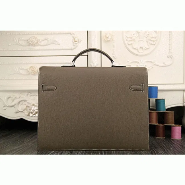 Grey Calf Leather Hermes Kelly Depeche 38cm Briefcase Elegant Bag — image 8
