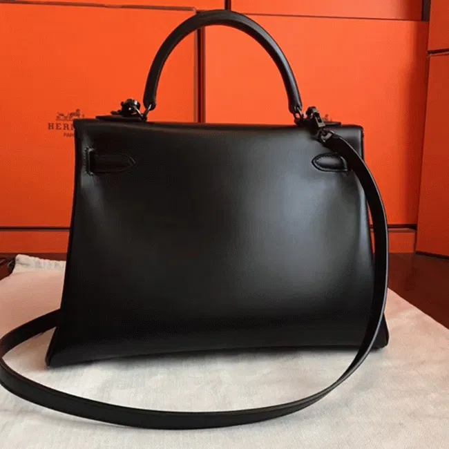 So Black Imitation Hermes Kelly Retourne 32cm French Style Bag — image 8