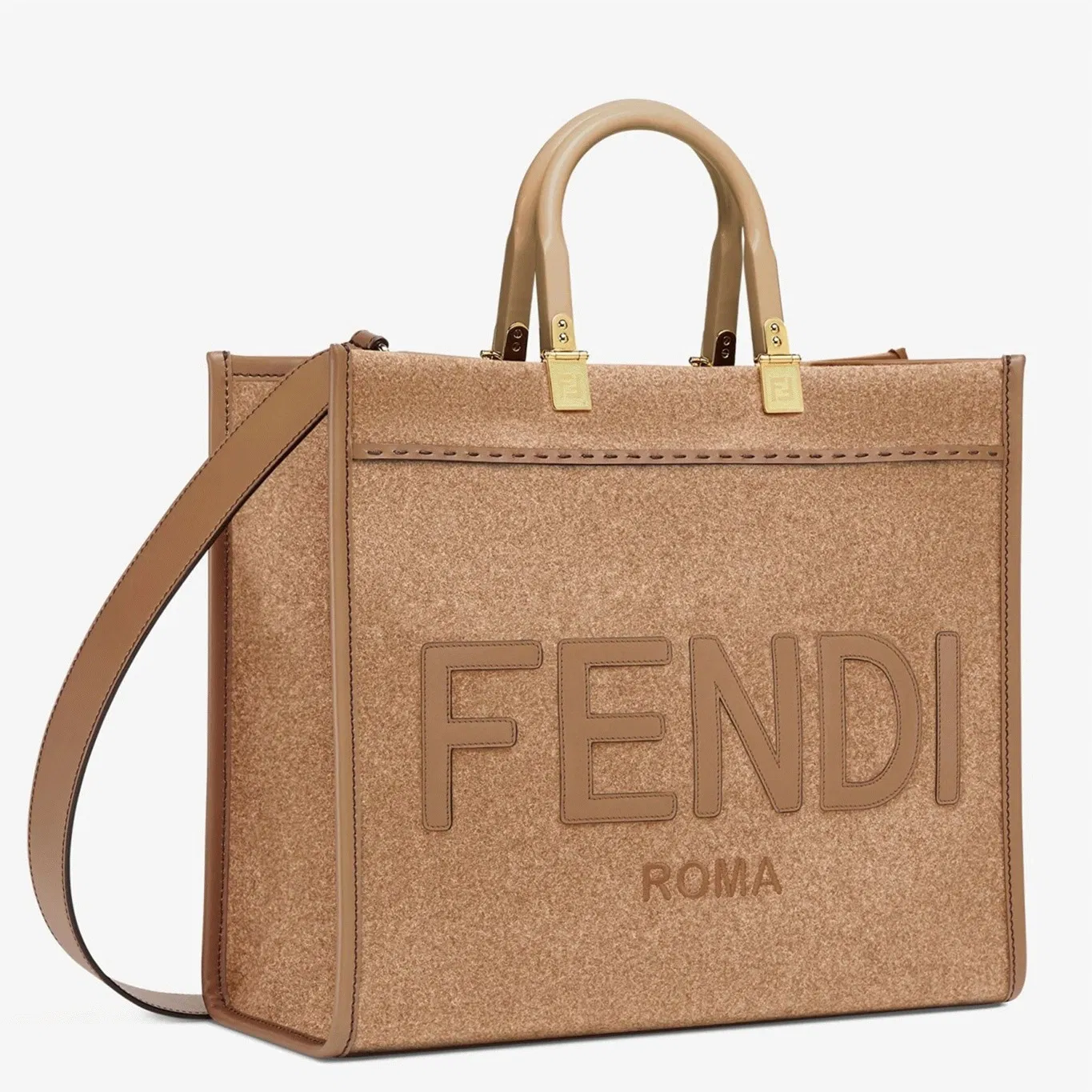 Top Quality Fendi Sunshine Medium Tote Bag In Brown Flannel