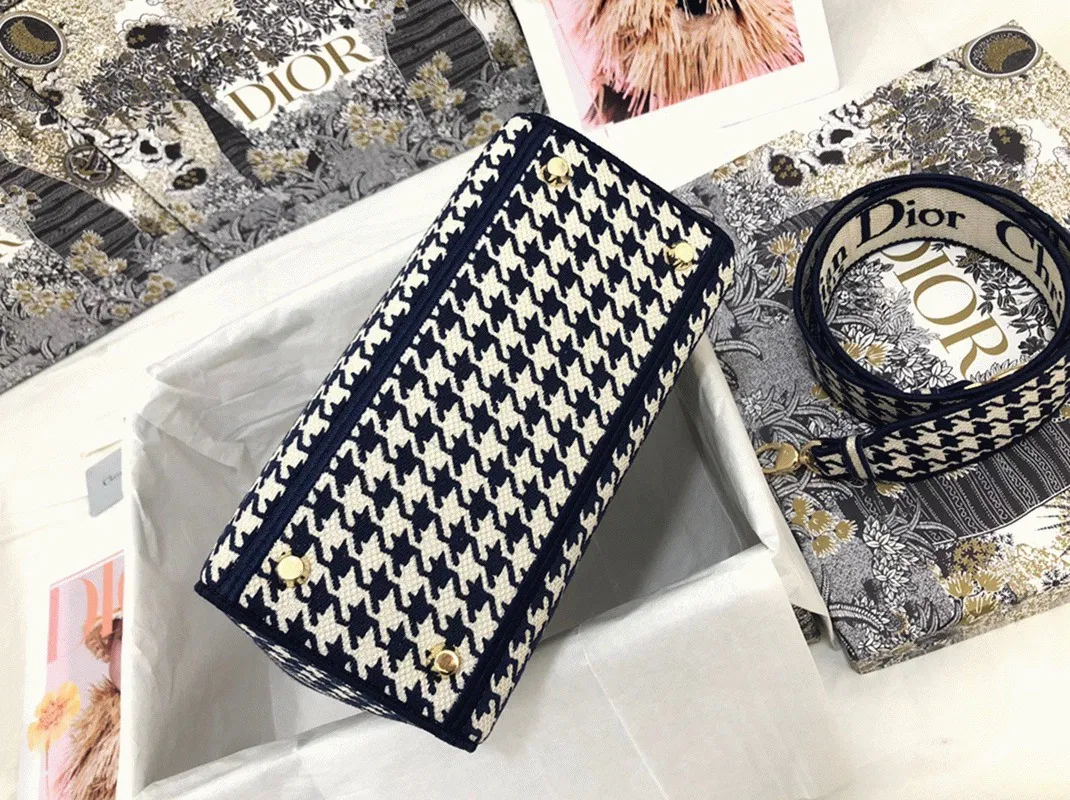 Dior Lady D-Lite Medium Bag in Black White Houndstooth Embroidery — image 9