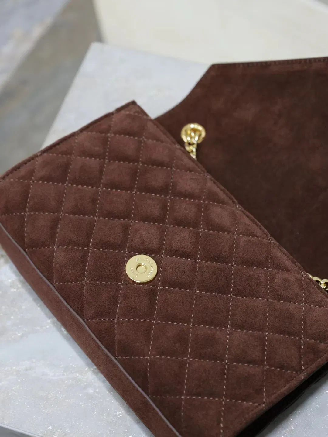 Saint Laurent Envelope Triquilt Small YSL Shoulder Bag in Suede — image 8