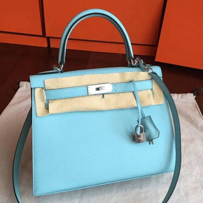 Blue Atoll Epsom Hermes Kelly Sellier 28cm Vibrant Purse