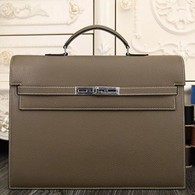 Grey Calf Leather Hermes Kelly Depeche 38cm Briefcase Elegant Bag