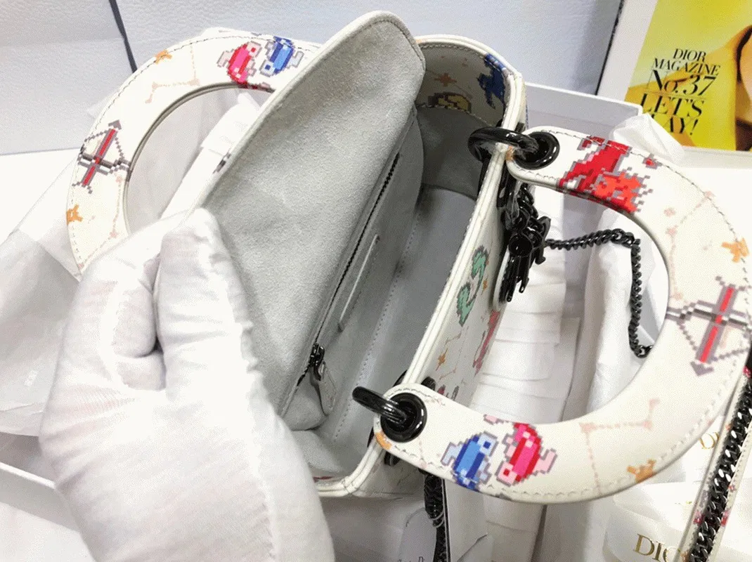 Dior Lady Dior Mini Bag in White Calfskin with Pixel Zodiac Print — image 5