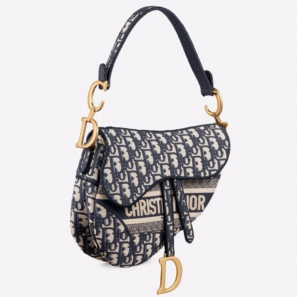 Dior Saddle Bag in Blue Dior Oblique Embroidery