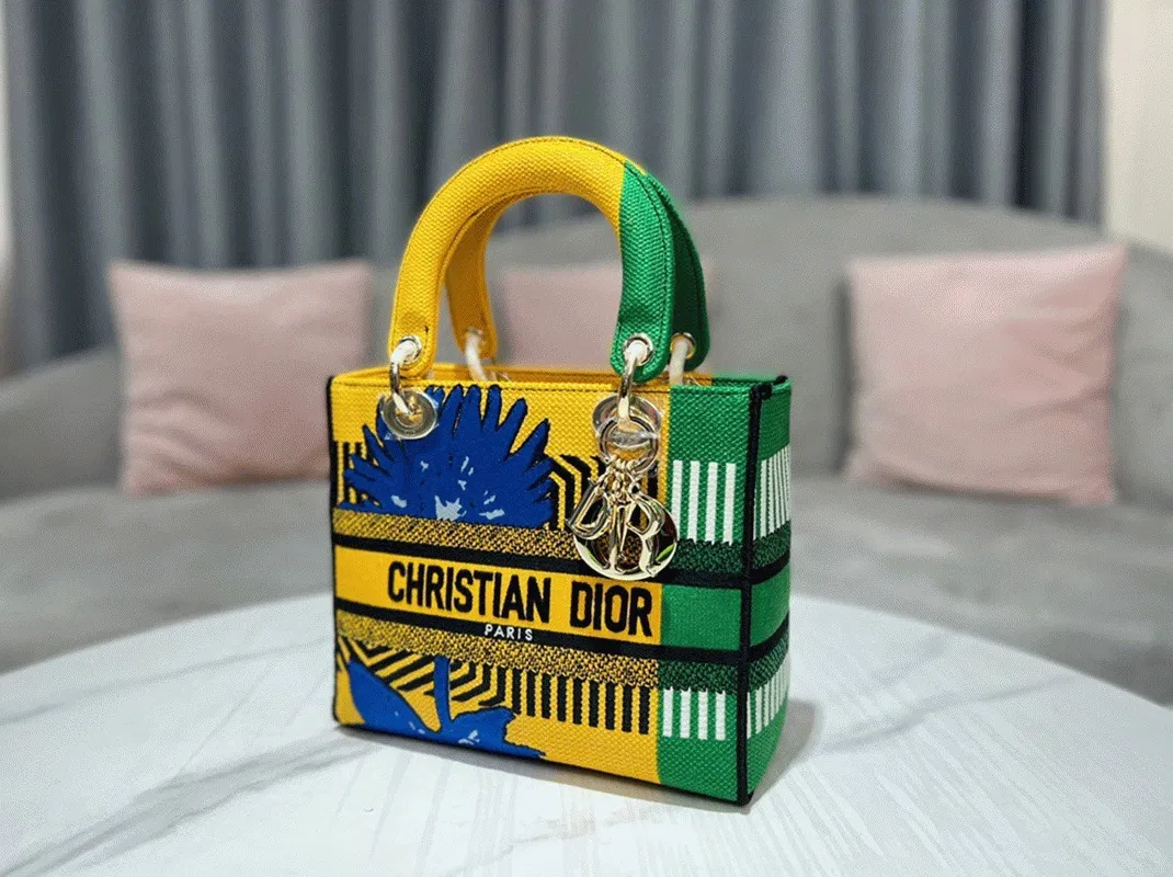 Dior Lady D-Lite Medium Bag in Yellow Green D-Flower Pop Embroidery — image 4