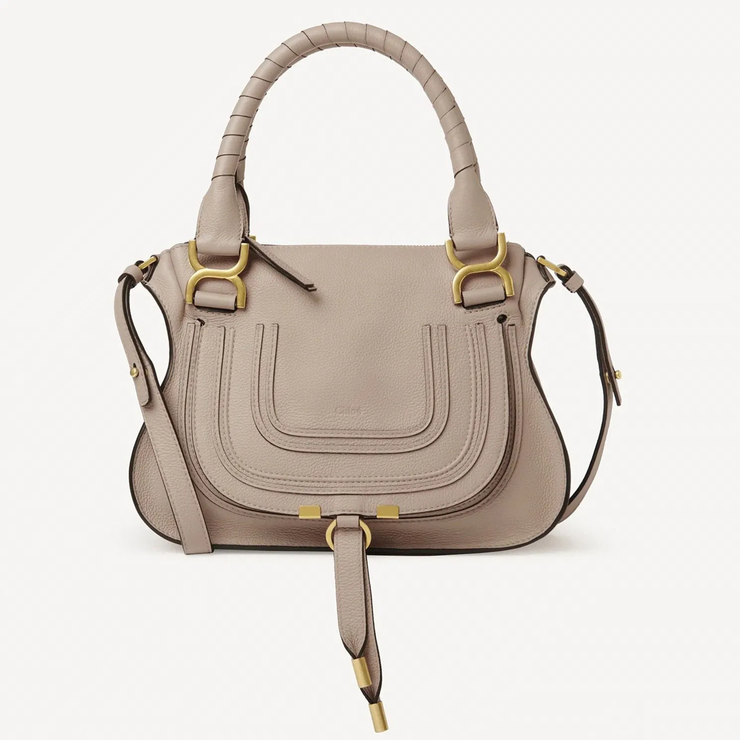 Top Quality Chloe Marcie Small Double Carry Bag in Sand Grained Leather