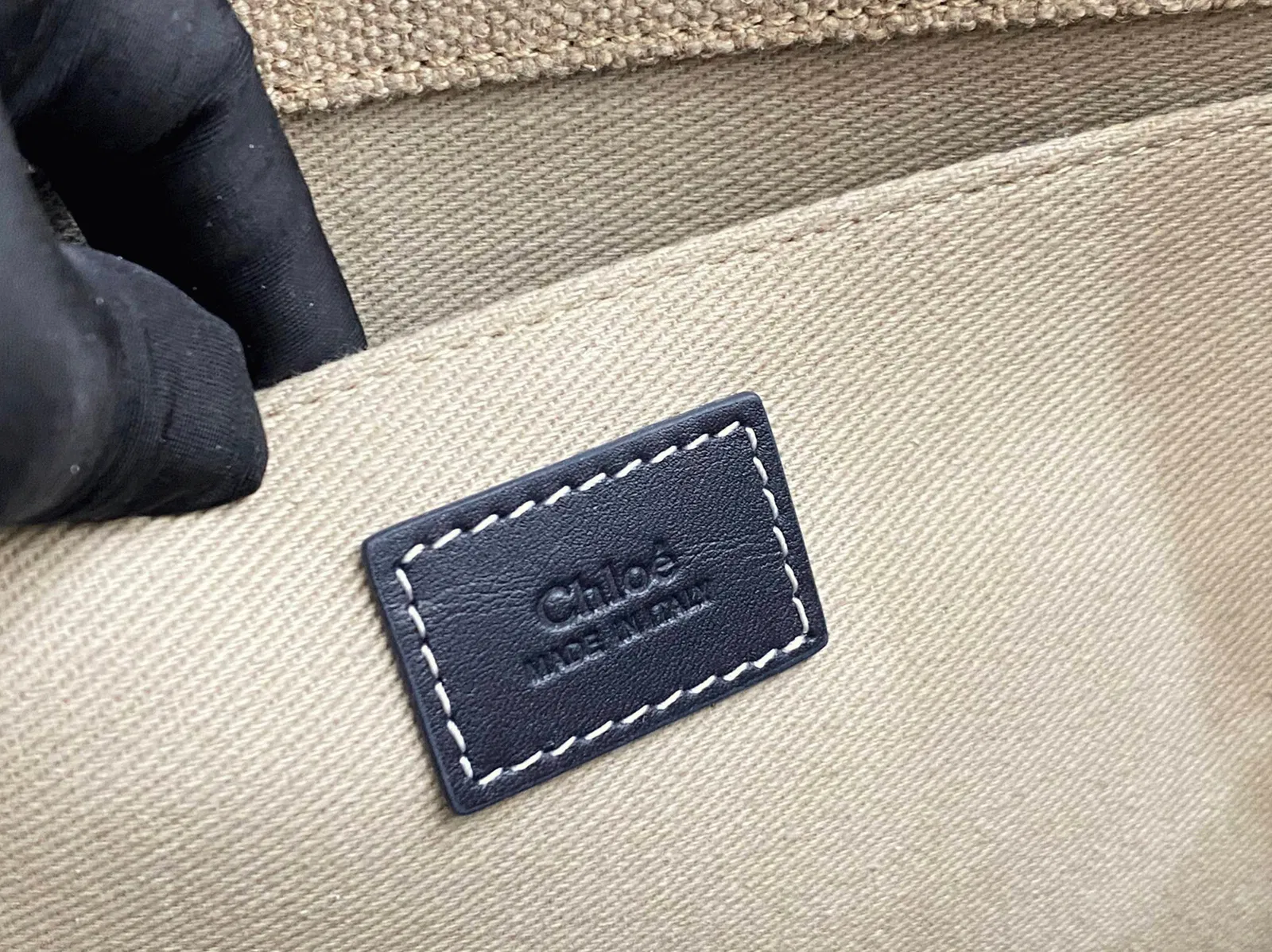Top Quality Chloe Woody Large Tote Bag in Linen Canvas with Navy Blue Leather — image 6