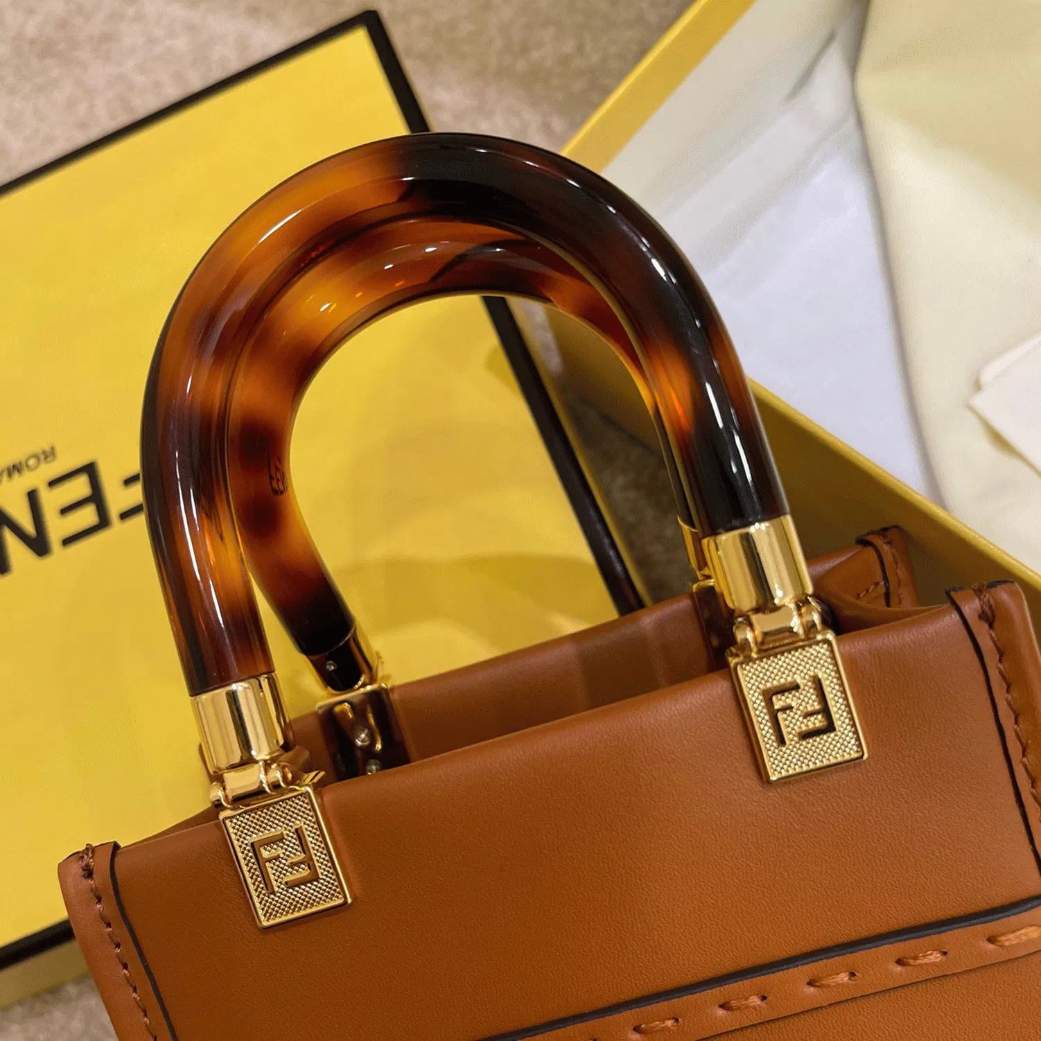 Top Quality Fendi Mini Sunshine Shopper Bag In Brown Leather — image 9