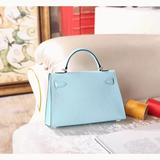Blue Zephyr Epsom Copy Designer Hermes Kelly 20cm Handbag — image 6