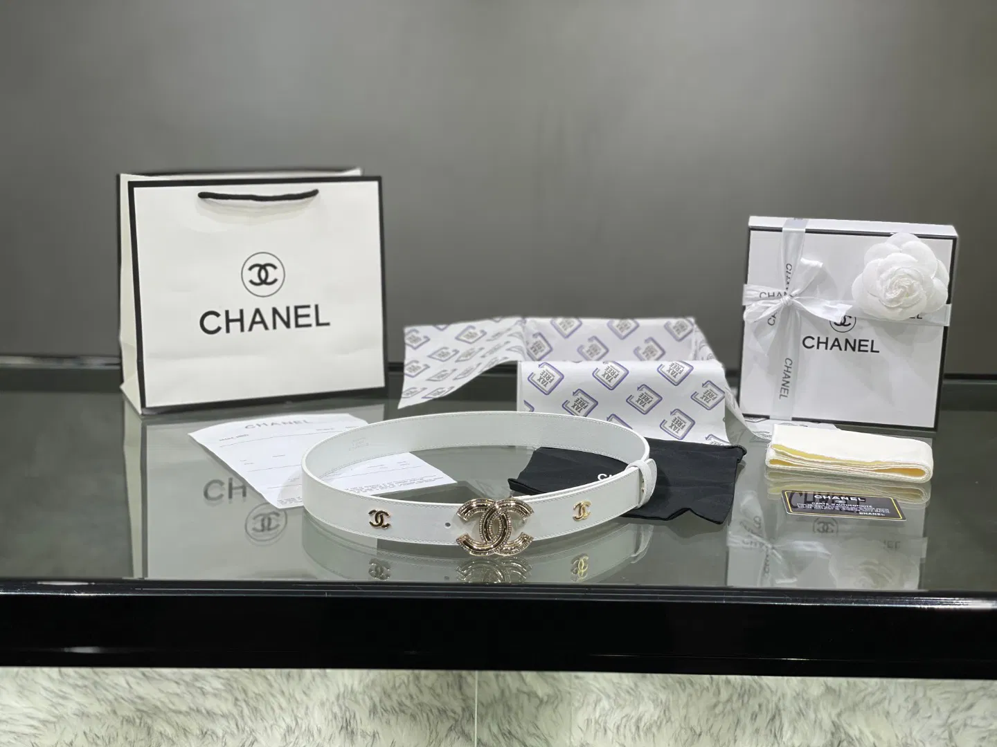 Chanel Red Patent Leather CC Logo Belt