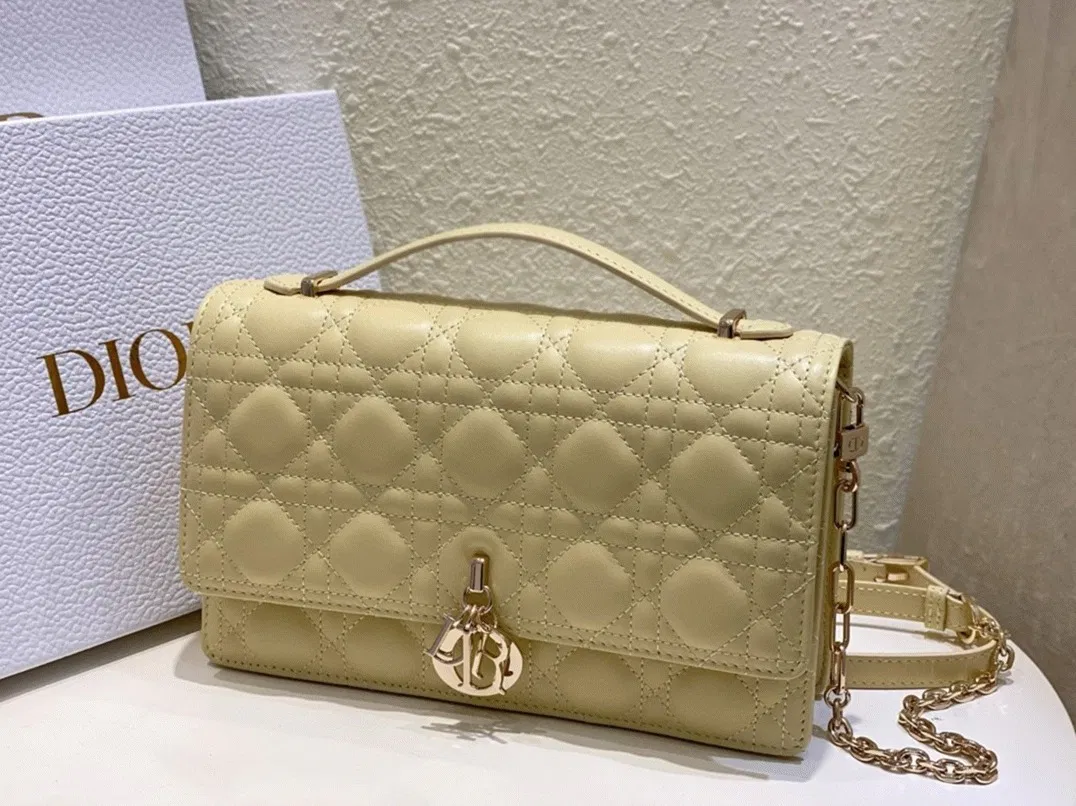 Dior Miss Dior Top Handle Bag Knockoff in Pastel Yellow Cannage Lambskin — image 6