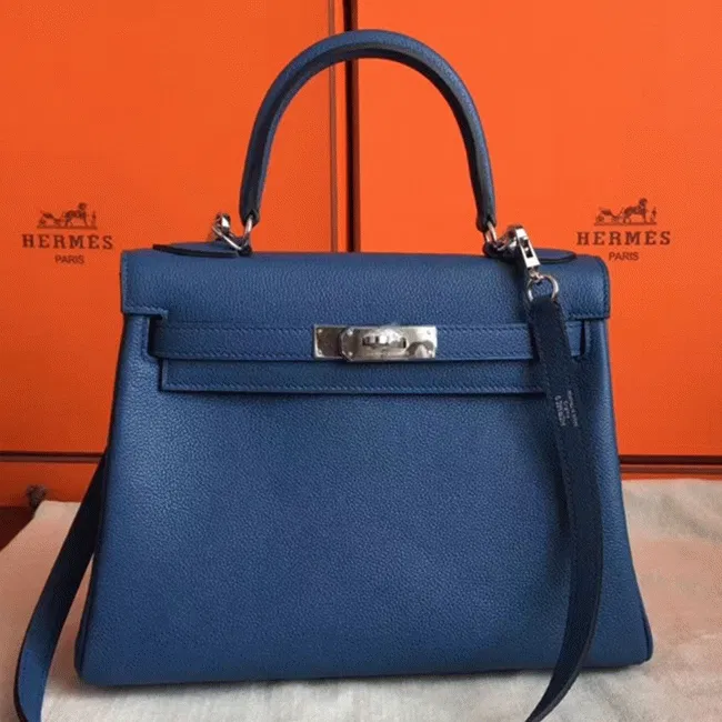 Blue Agate Clemence Hermes Kelly Retourne 28cm Tote
