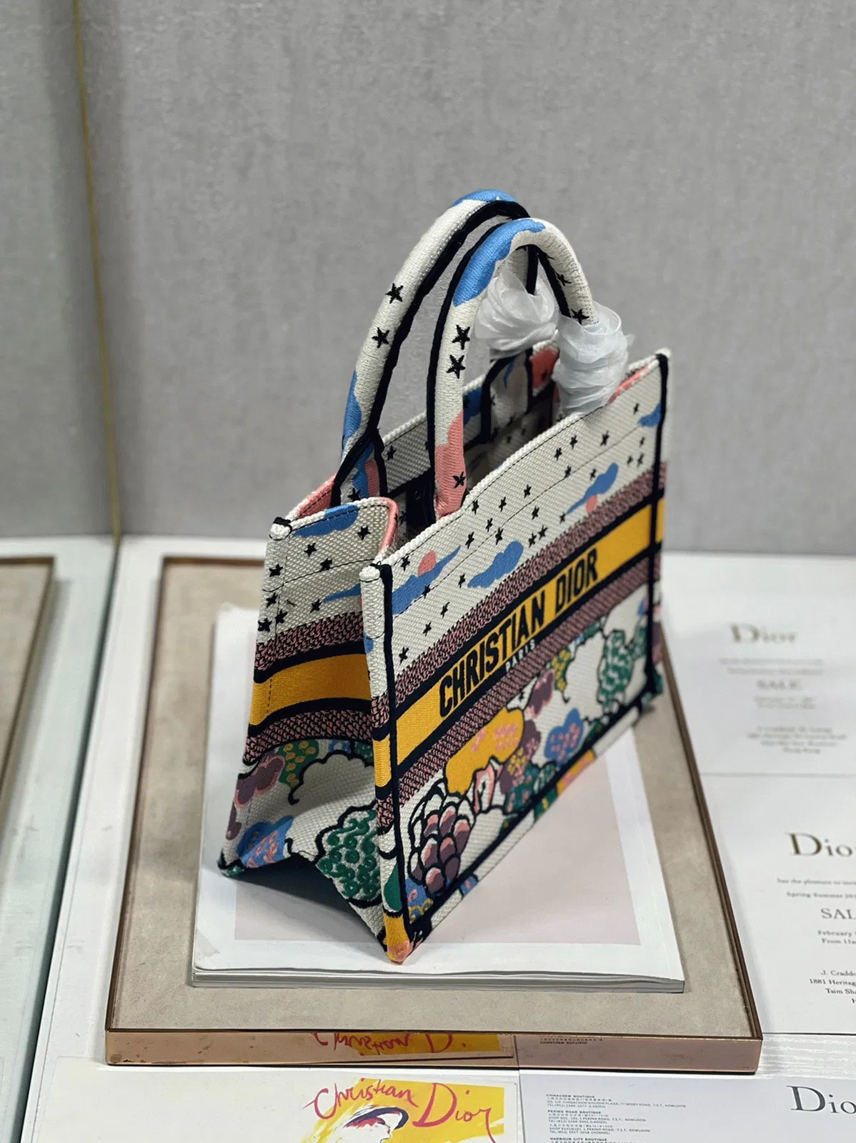 Dior Large Book Tote Bag in White Pixel Zodiac Embroidery — image 6
