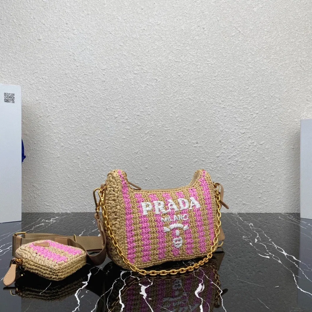 Prada Re-Edition Bag Knockoff in Beige and Pink Stripe — image 7