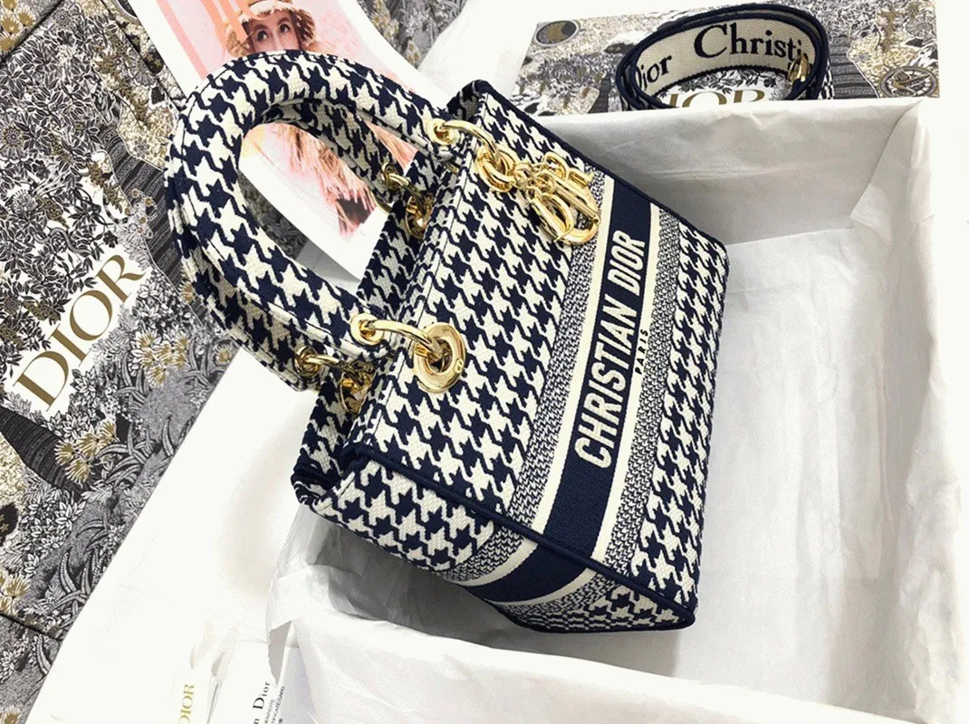 Dior Lady D-Lite Medium Bag in Black White Houndstooth Embroidery — image 3