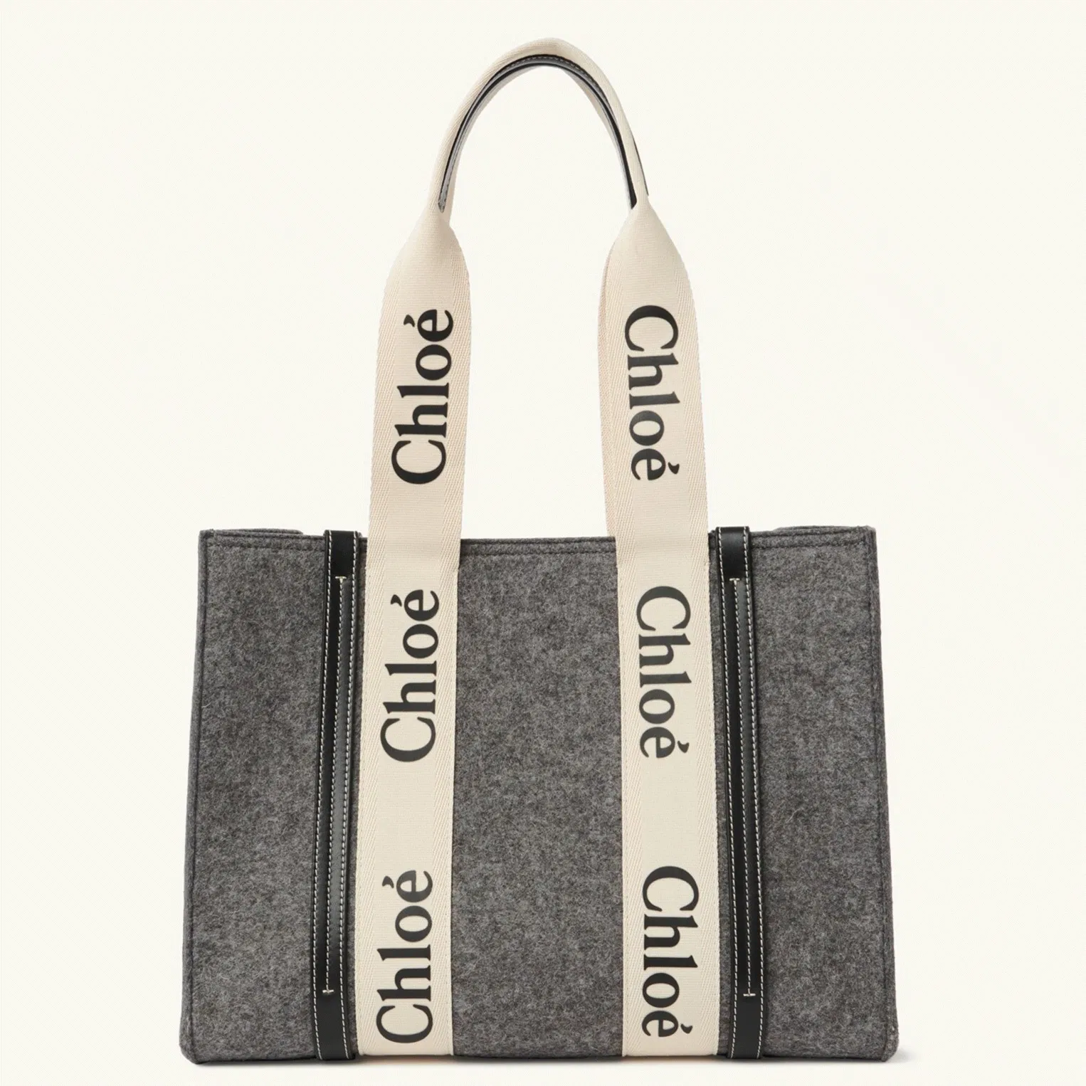 Top Quality Knockoff Chloe Large Woody Tote Bag In Grey Felt