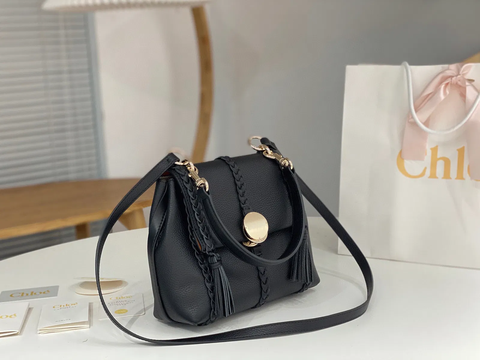Top Quality Replica Chloe Penelope Small Shoulder Bag in Black Grained Calfskin — image 4