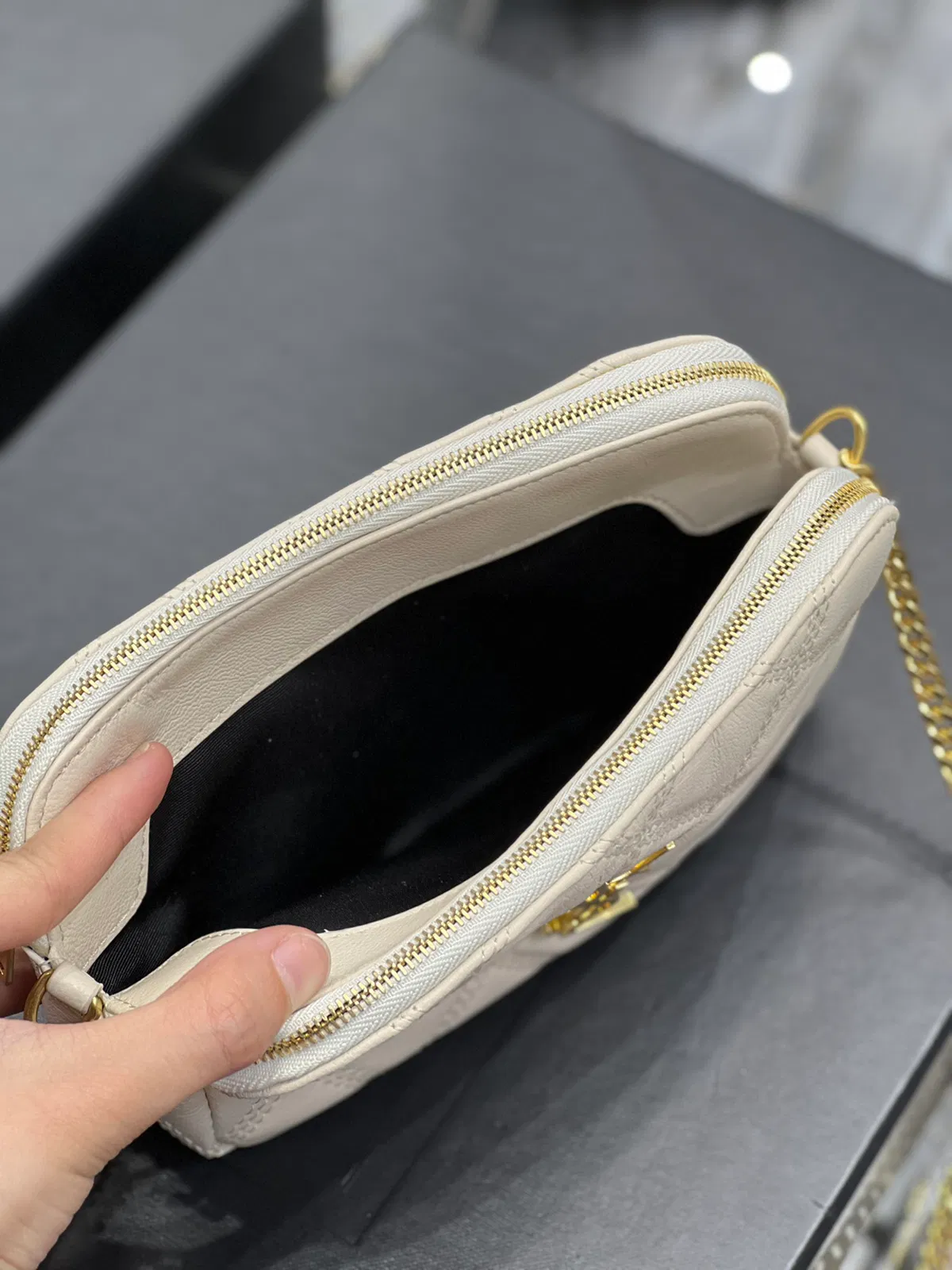 Saint Laurent BECKY double-zip pouch in quilted lambskin — image 6