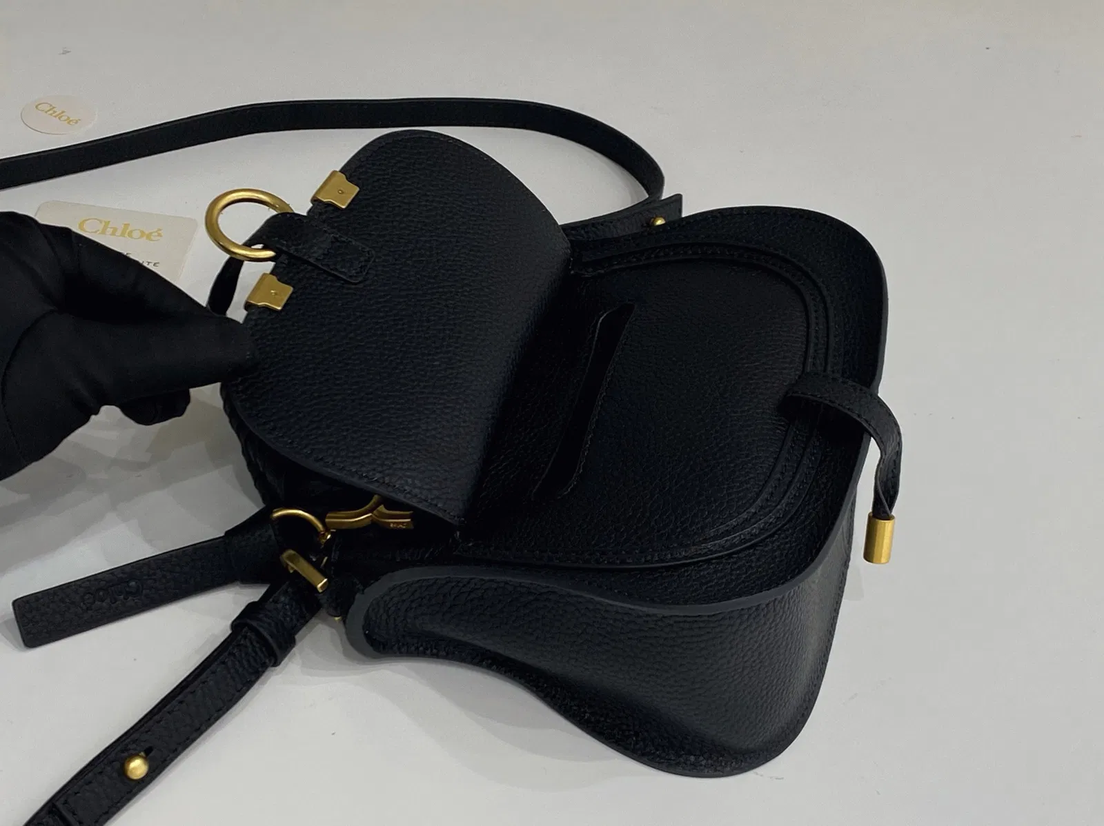 Top Quality Knockoff Chloe Marcie Mini Double Carry Bag in Black Grained Leather — image 4