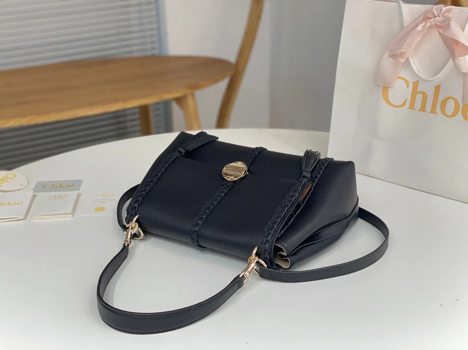 Top Quality Knockoff Chloe Penelope Medium Shoulder Bag in Black Grained Calfskin — image 7