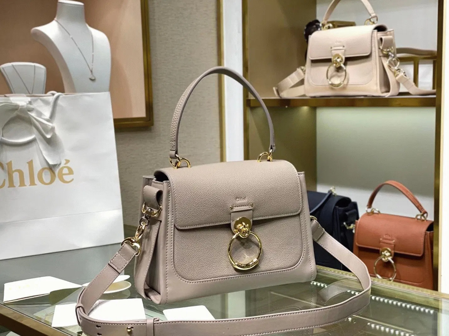 Top Quality Replica Chloe Small Tess Day Bag In Grey Grained Leather — image 6