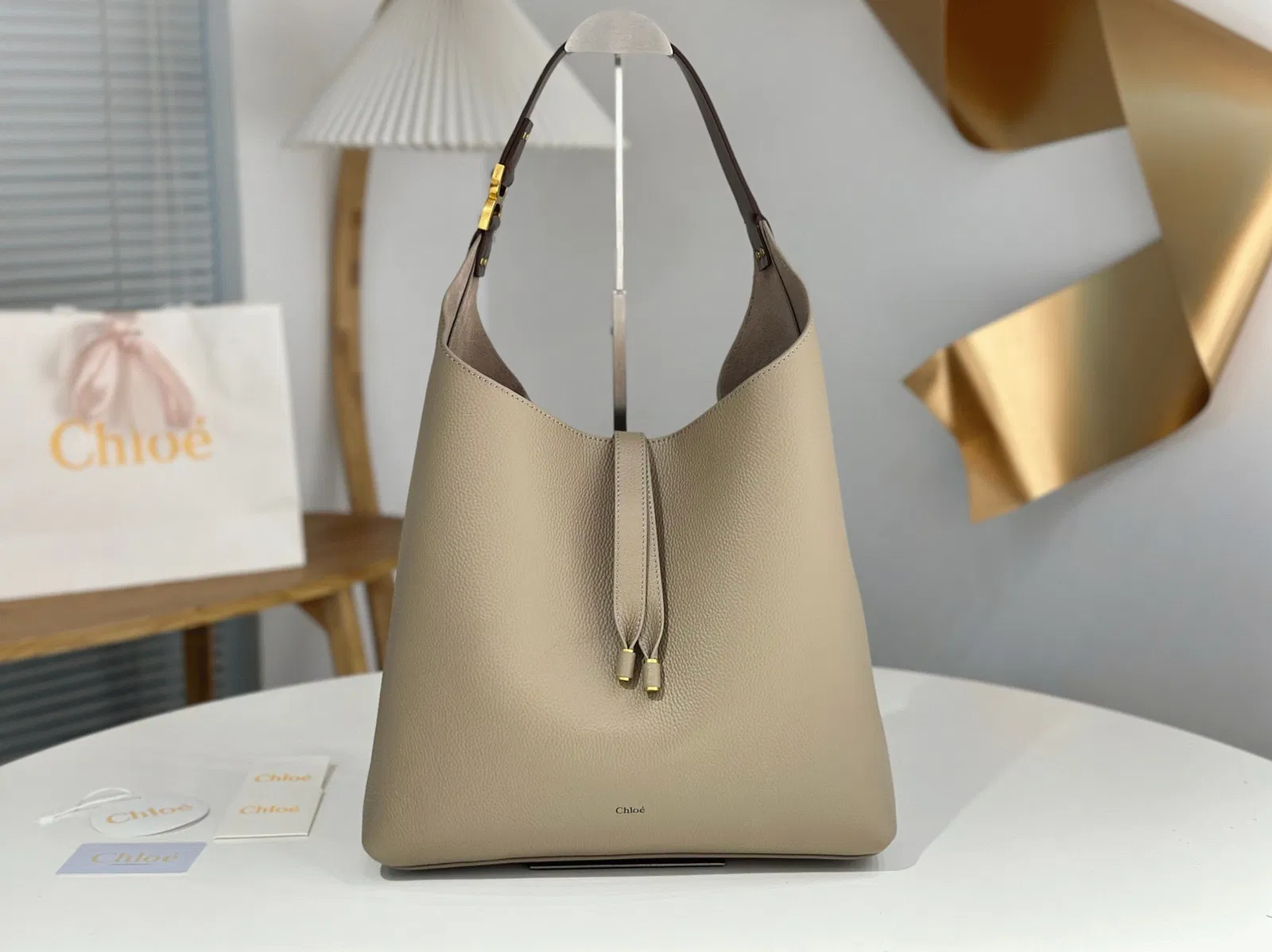 Top Quality Fake Chloe Marcie Hobo Bag in Grey Grained Leather — image 6