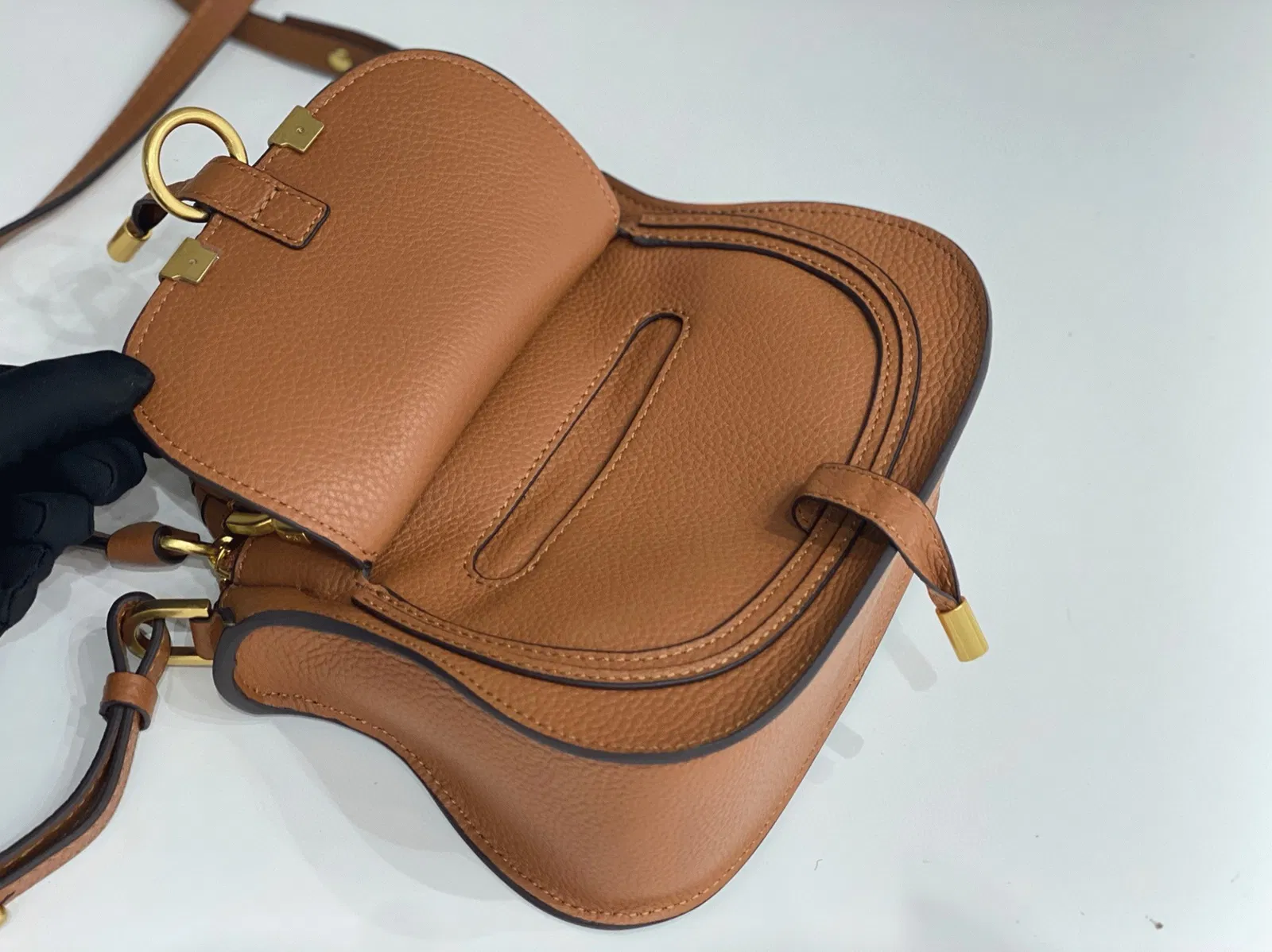 Top Quality Replica Chloe Marcie Mini Double Carry Bag in Brown Grained Leather — image 5