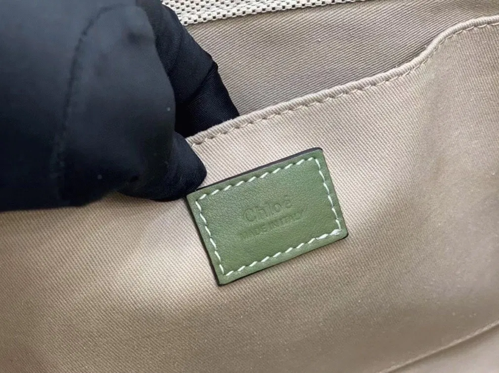Top Quality Fake Chloe Medium Woody Tote Bag in Canvas with Green Leather Strips — image 6