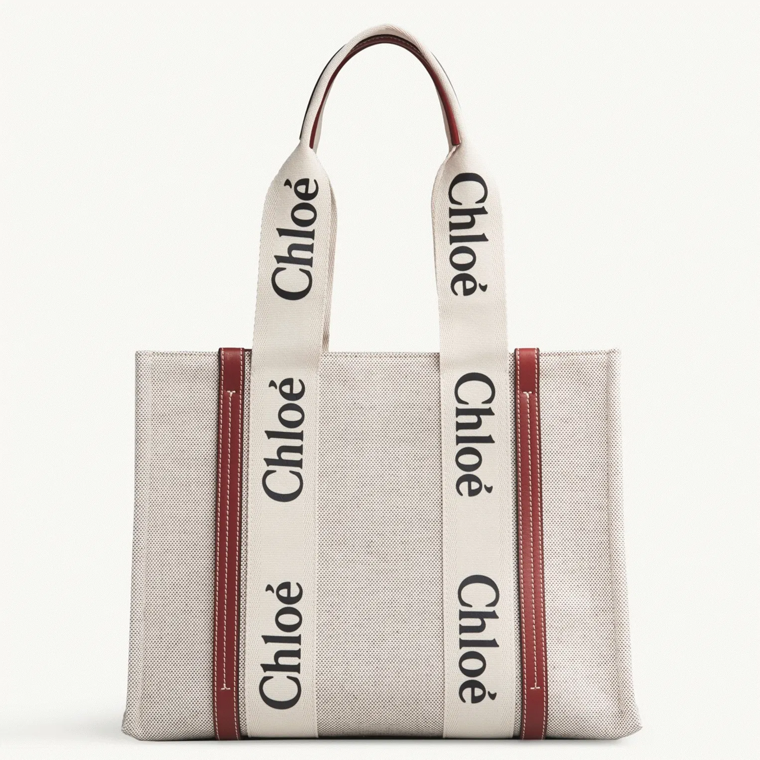 Top Quality Faux Chloe Medium Woody Tote Bag in Canvas with Brown Leather Strips