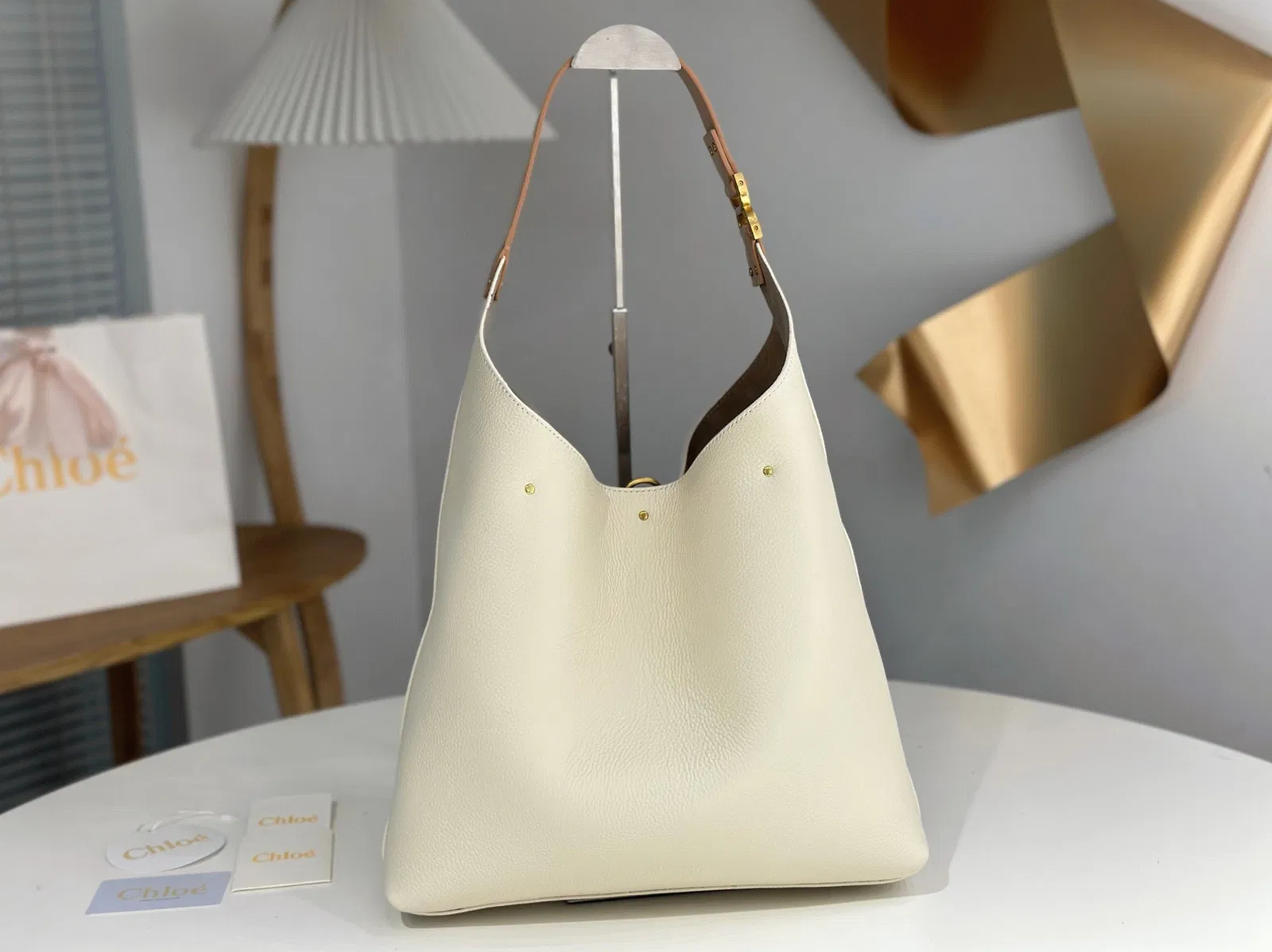 Top Quality Replica Chloe Marcie Hobo Bag in White Grained Leather — image 4