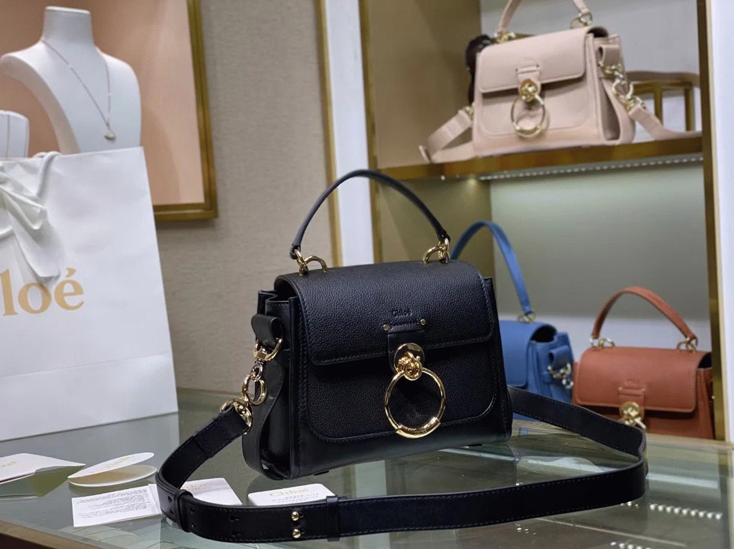 Top Quality Replica Chloe Mini Tess Day Bag In Black Grained Leather — image 2
