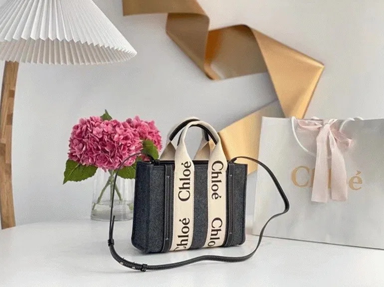 Top Quality Knockoff Previous Previous Chloe Small Woody Tote Bag In Grey Felt — image 3