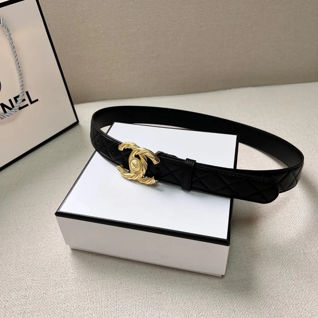 Chanel Gold Chain &amp; Black Quilted Leather CC Belt
