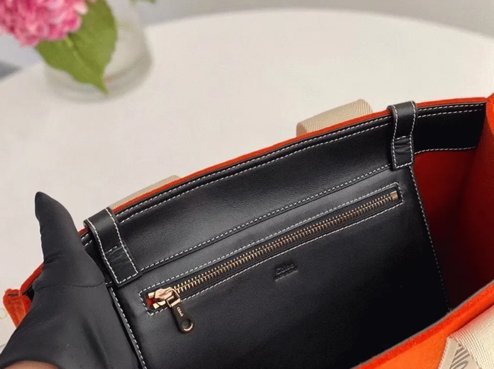 Top Quality Fake Chloe Medium Woody Tote Bag In Orange Felt — image 8