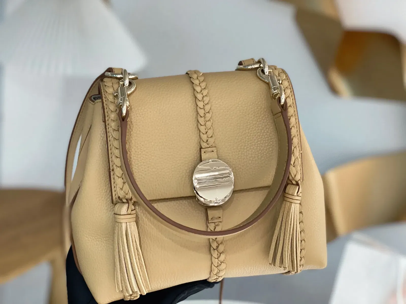 Top Quality Replica Chloe Penelope Small Shoulder Bag in Beige Grained Calfskin — image 6