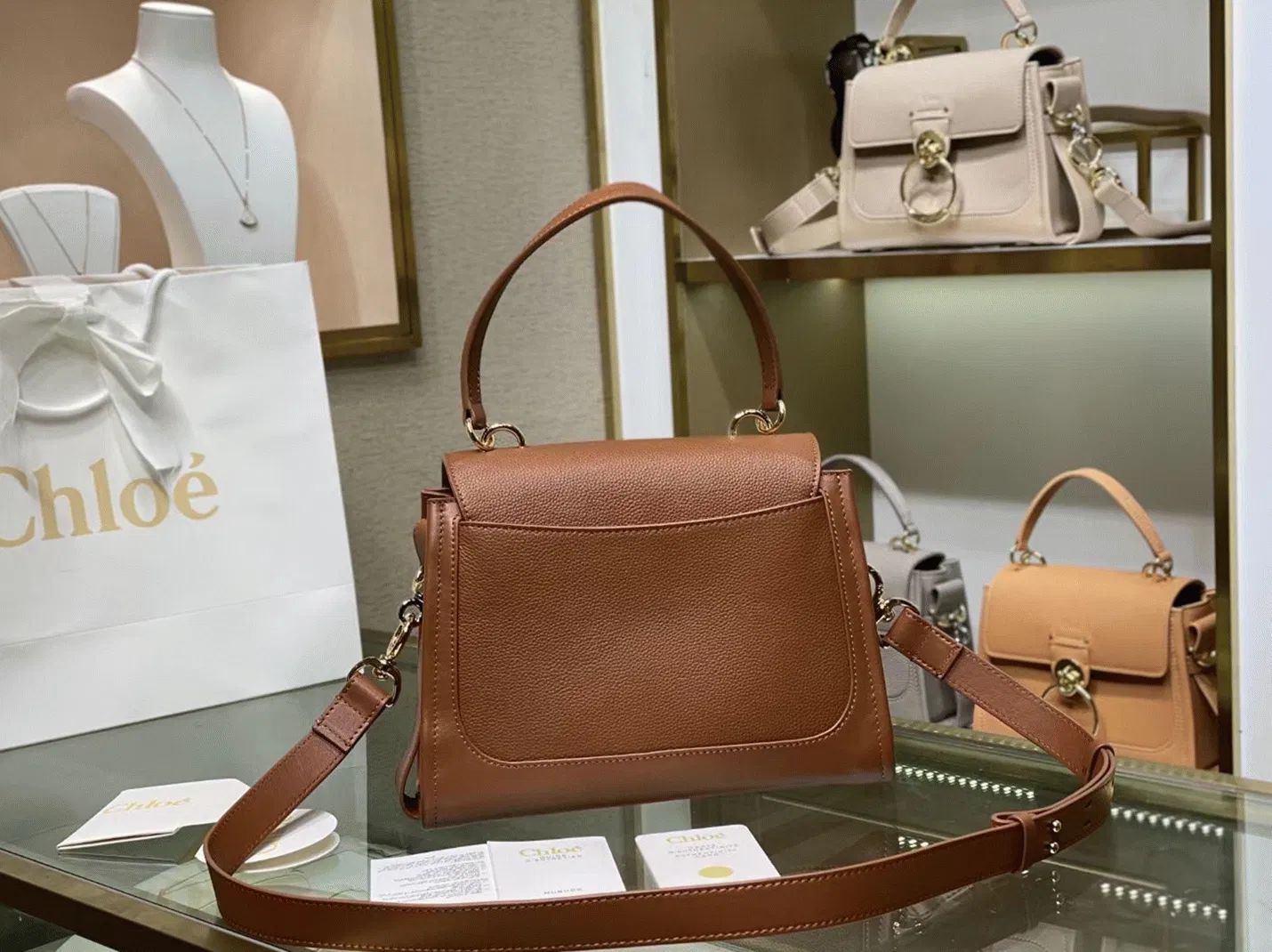 Top Quality Fake Chloe Small Tess Day Bag In Caramel Grained Leather — image 3